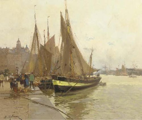 Eugene Galien-Laloue A bustling quayside China oil painting art